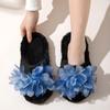 Fashion Ladies Cotton Slippers for Women New Peep Toe Shoes Autumn Female Home Non-slip Plush Flower Slippers Pantuflas De Mujer2024