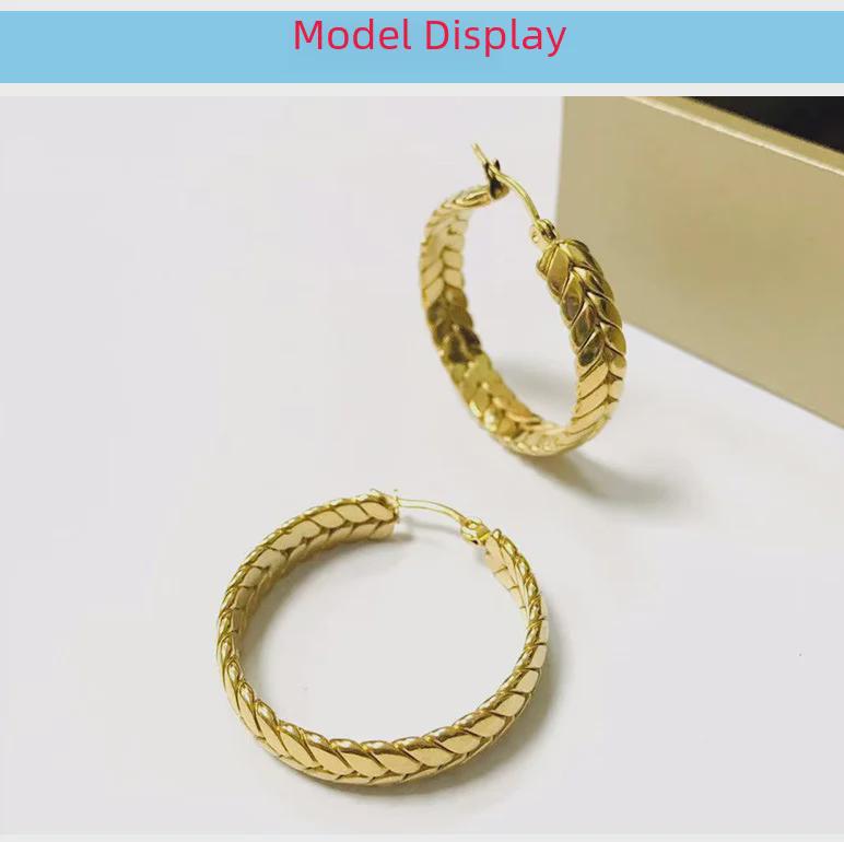 Серьги-кольца из 18-каратного золота из нержавеющей стали с огранкой «Пшеница»