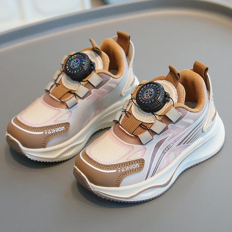 Детская спортивная обувь 2025 года, весна и осень, повседневная обувь для мальчиков, вращающиеся кнопки, кроссовки для девочек с мягкой подошвой