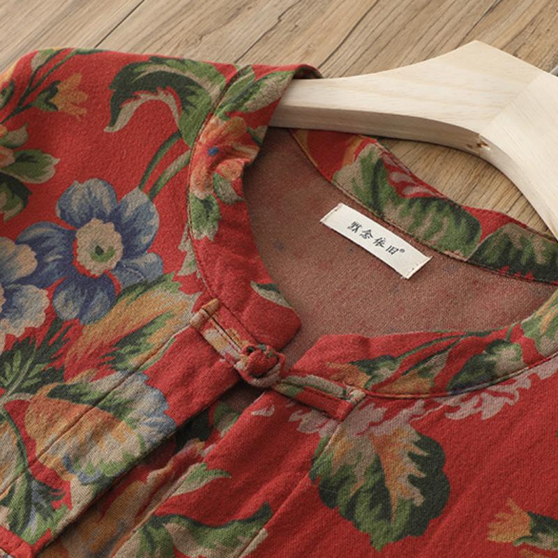 Женские повседневные топы с принтом в стиле ретро, весенние хлопковые и льняные куртки, женское винтажное пальто со стойкой на пуговицах