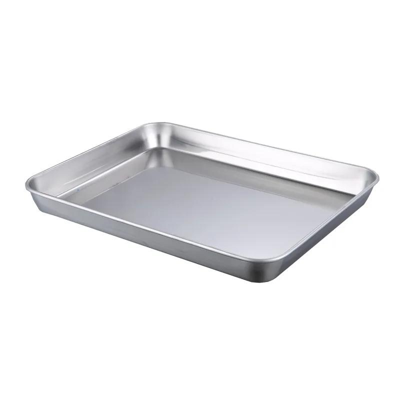 1Pc Household Stainless Steel Vermicelli Dish Thickened Rectangular Flat Bottom Liangpi Dish Barbecue Dish