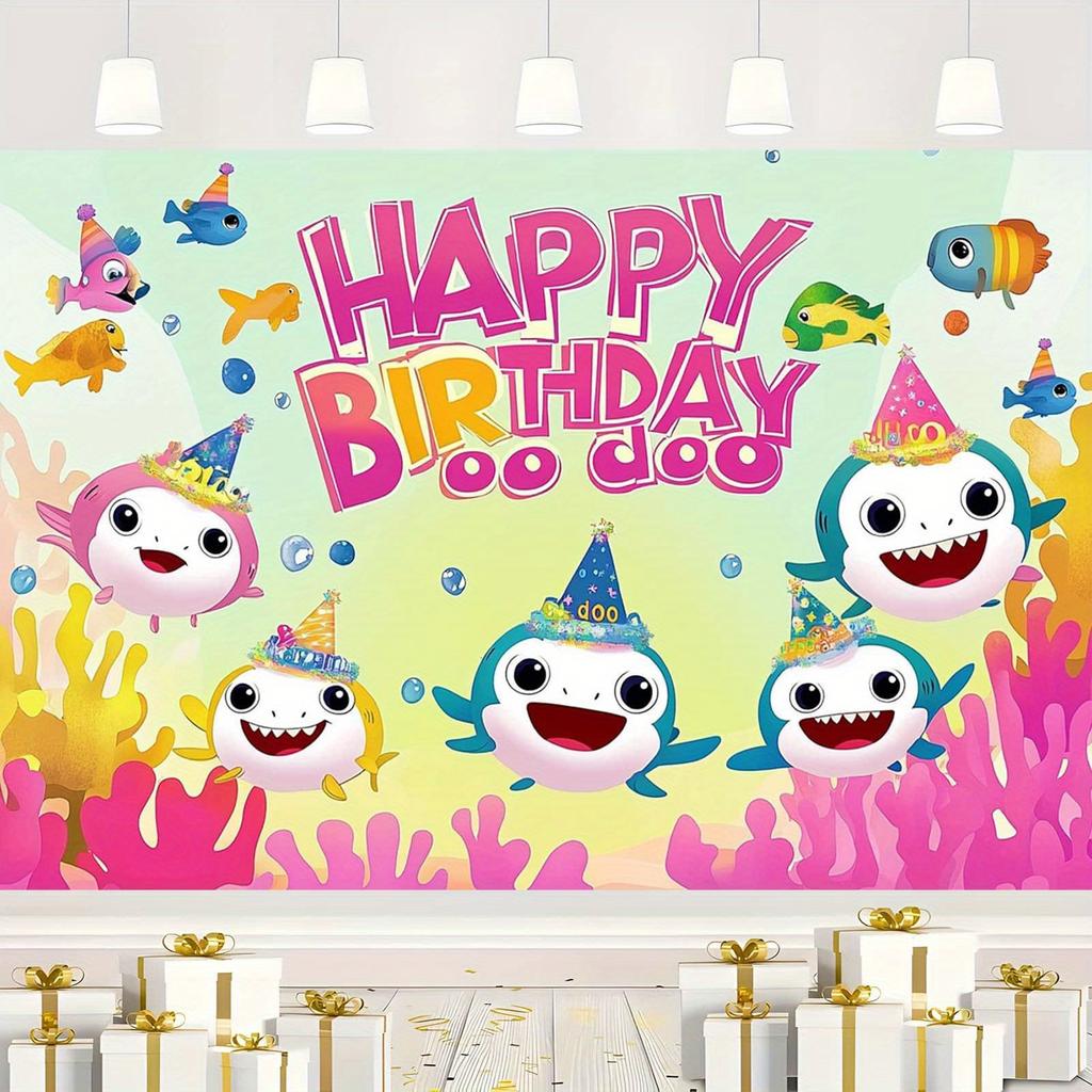 A cartoon underwater world fish themed photography background suitable for birthdays holidays and parties