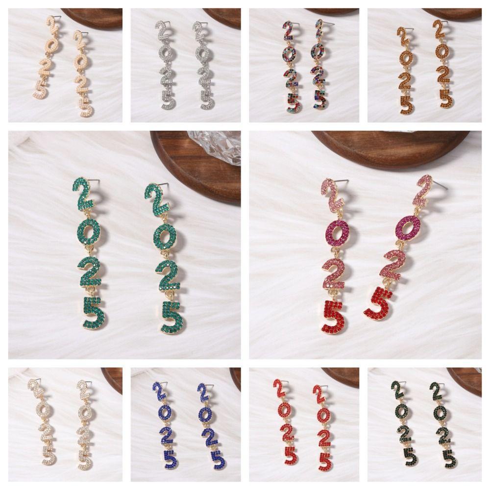 Aesthetic 2025 New Year Stud Earrings Jewelry Crystal Party Earrings  New Year