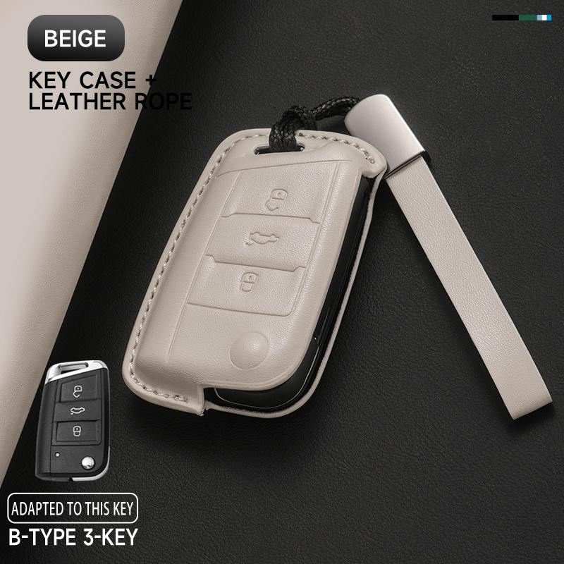 KTDJ9 Leather Car Key Cover Case Protection Shell Keychain For Skoda Octavia A5 kodiaq Fabia Scala Karoq Superb Kamiq Rapid Yeti