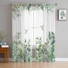 Watercolor Plant Leaves Hummingbird Green Sheer Window Curtain Tulle Curtains for Livingroom Bedroom Home Decor Voile Drapes