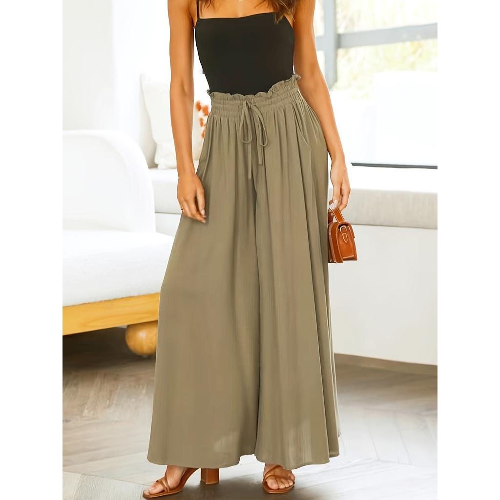 Летние женские повседневные брюки широкого кроя с эластичным поясом для похудения