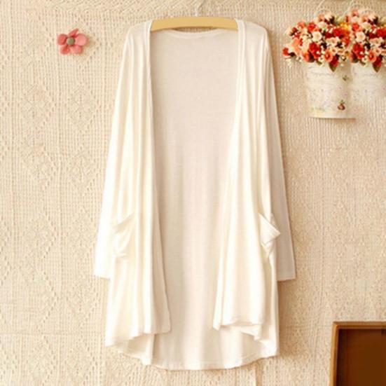 Весенне-осеннее женское пальто, свободное, средней длины, однотонное, с длинными рукавами, тонкое, с карманами, с открытой строчкой