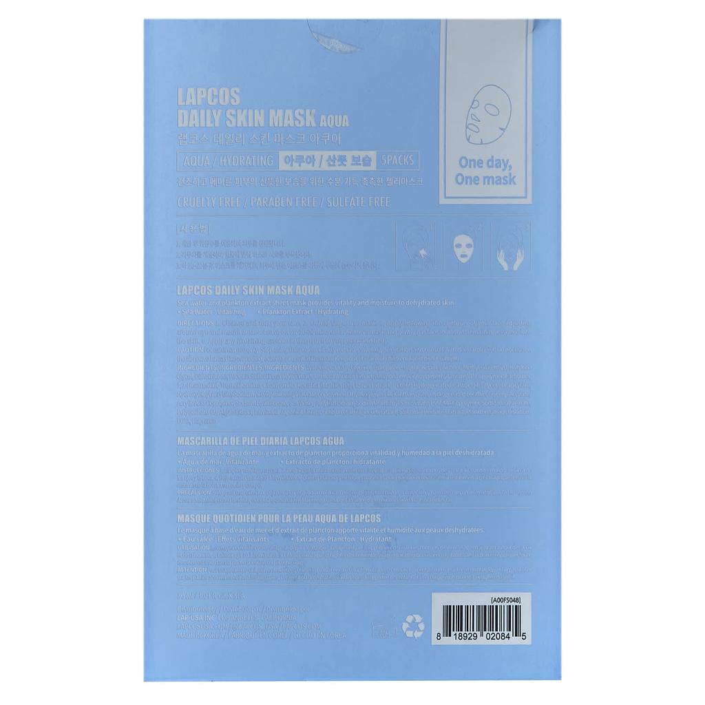 Lapcos, Aqua Beauty Sheet Mask Set, увлажняющий, 5 листов, 30 мл (1,01 жидких унций) каждый