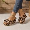 Vintage Style Leopard Print Platform Wedge Heels for Women Thick Sole Open Toe Sandals with Bow Detail, Black  Yellow Design, Comfortable Fabric Upper
