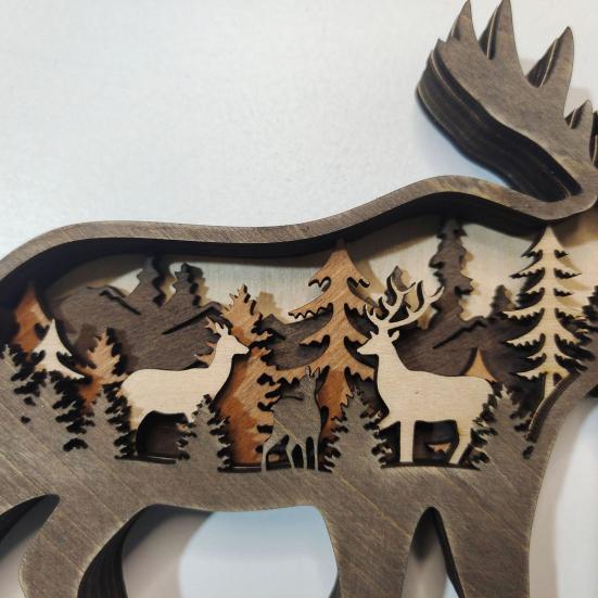 Eco-friendly Compact Craved Creative Forest Elk Ornament Crafts Wooden Elk Ornament
