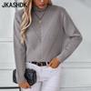 Women's Fashion Casual Fall Winter Solid Color Print Long Sleeve Half Turtleneck Sweaters