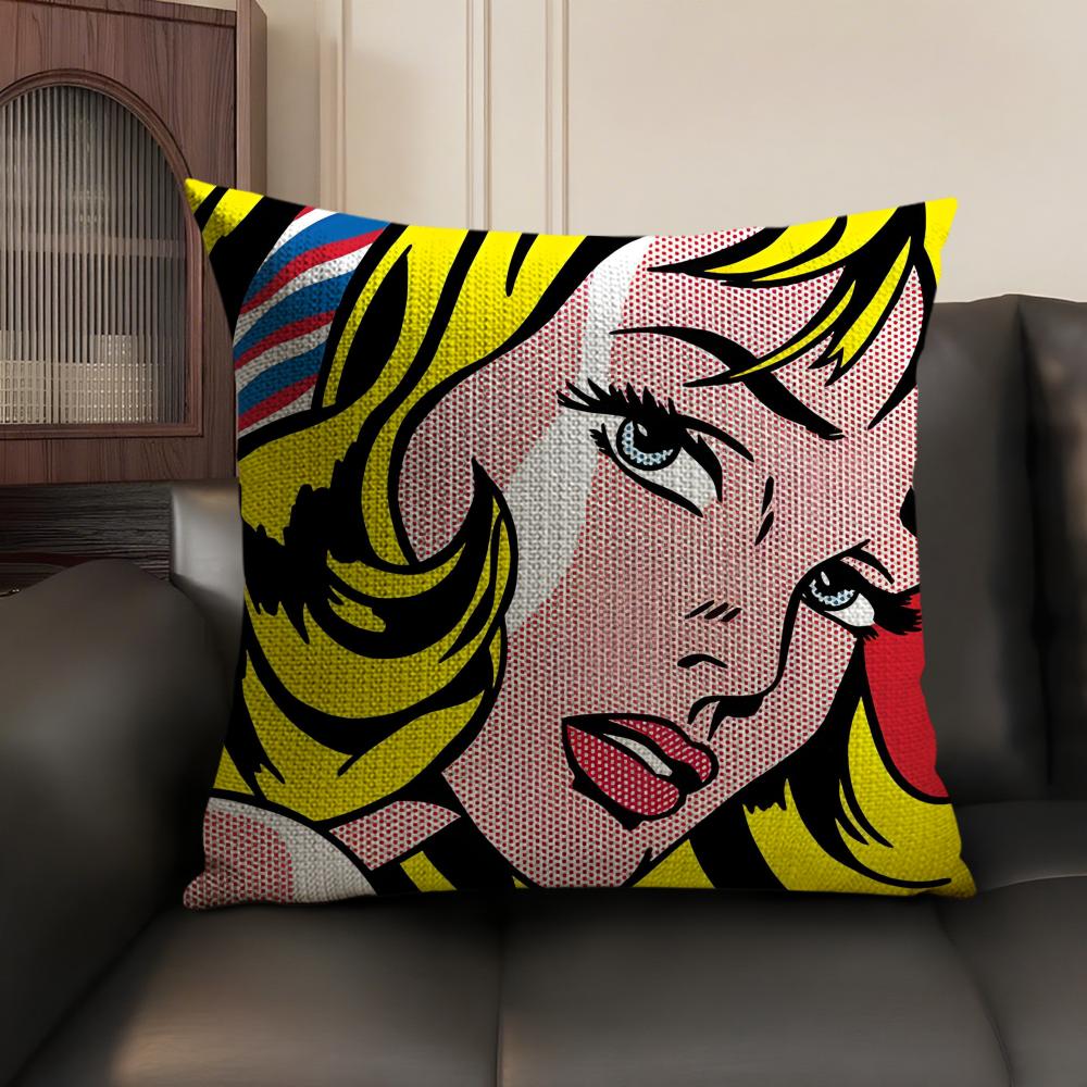 R-Roy L-Lichtenstein Подушка-поп Чехол Натуральный лен Органическая ткань Двусторонний принт Диван Домашний декор Подарок Наволочка