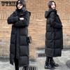 Зимнее корейское длинное черное пуховое хлопковое пальто длиной до колена, свободное, повседневное модное утолщенное зимнее пальто в иностранном стиле