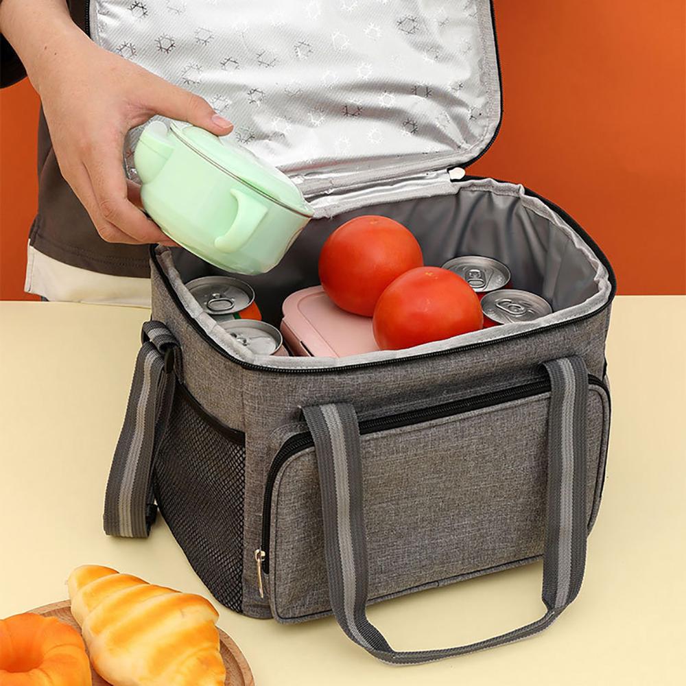 Gray 15L Portable Large Insulated Lunch Bag Shoulder Carry Outdoor Picnic Lunch Bag Waterproof Leak-proof Thickened Handheld