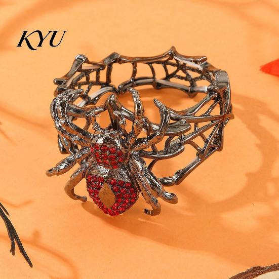 Shiny Rhinestone Spider Cuff Vintage Bracelet, Gothic Punk Adjustable Stretch Bangle Personalized Daily Accessory for Men Women, Mysterious Halloween