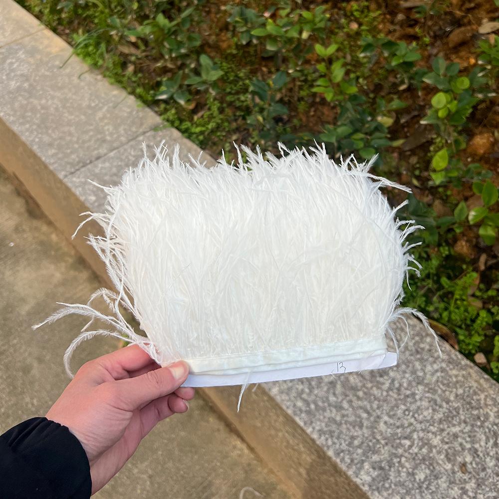 Feather1Meter Natural Ostrich Feathers Trim Fringe 8-10cm Fluffy Real Ostrich Feather Ribbon for Wedding Party Dress Sewing Decoration