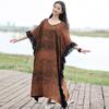 Johnature Woman Autumn Fashion Vintage Retro Loose Casual Dress Chinese Style Splice Half Sleeve V-Neck Dress