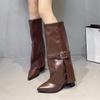 Женские Высокие Сапоги Модные На Высоком Каблуке С Острым Носом 2026 Дизайнерские Кожаные Сапоги До Колена С Металлической Пряжкой Женские Mujer Botas