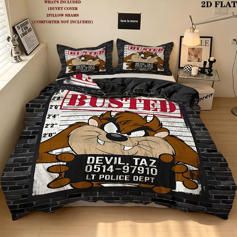 Tazmanian Devil Pattern Bedding Quilt Set Quilt Cover Pillowcase Home Birthday Gift(1 * duvet cover + 2 * pillowcase, without core)