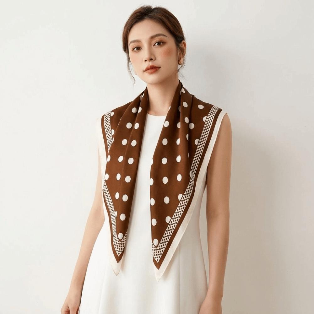 Thin Imitation Silk Scarf Polyester Waist Tying Scarf Vintage Polka Dot Triangle Scarf Club