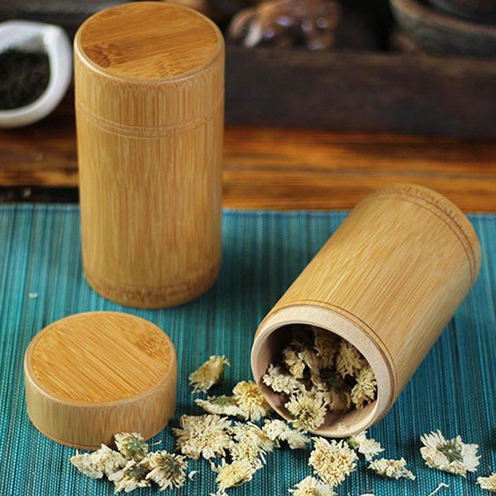 Tube Natural With Lid Jar Handmade Bamboo Tea Canister Organizer Storage Box Container