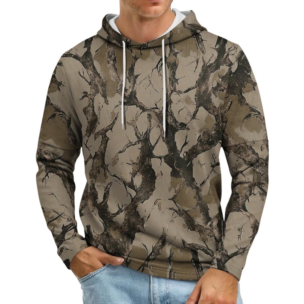 Мужская толстовка с капюшоном свободного кроя в стиле кэжуал с камуфляжным принтом