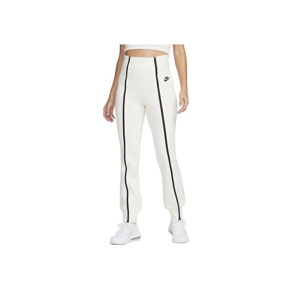 Nike Полосатый принт с высокой талией, облегающие трикотажные спортивные брюки с застежкой-молнией и манжетами, женские плавки цвета слоновой кости FN7130-110