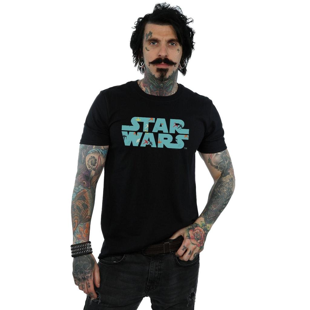 STAR WARS Mens Retro X-Wing Pattern Logo T-Shirt