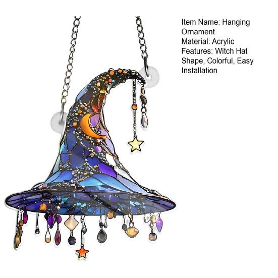 Witch Hat Hanging Ornament Sunlight Reflection 2D Acrylic Pendant Simulated Appearance Halloween Decoration