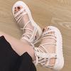 Fashion Women Thick Soled Roman Sandals,Summer Cross Strap Black Women Shoes High Top Sandal Boots