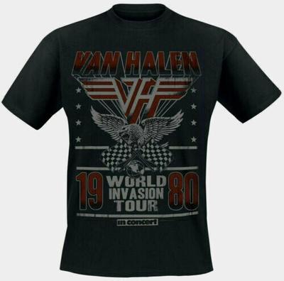 Официальная футболка Van Halen 1980 Invasion World Tour Черная Винтажная Классический Рок Унисекс Футболка