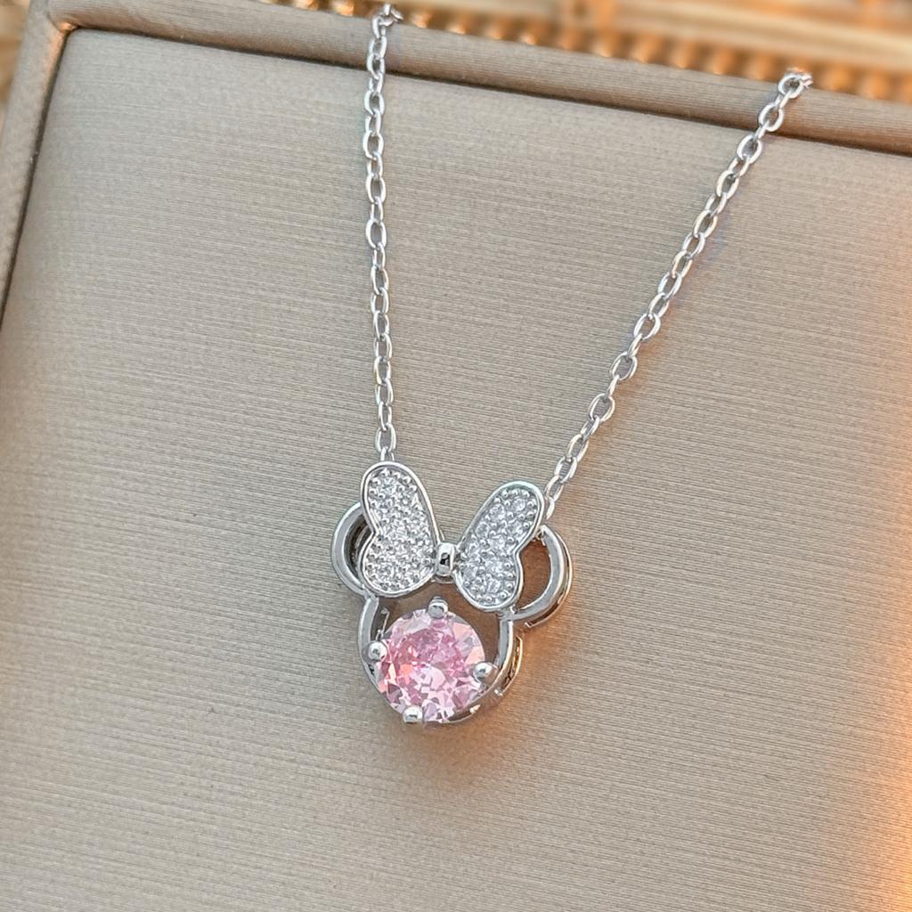Necklace colorful cartoon mouse copper micro-inlaid zircon necklace accessories feminine minimalist design sense niche collarbone chain