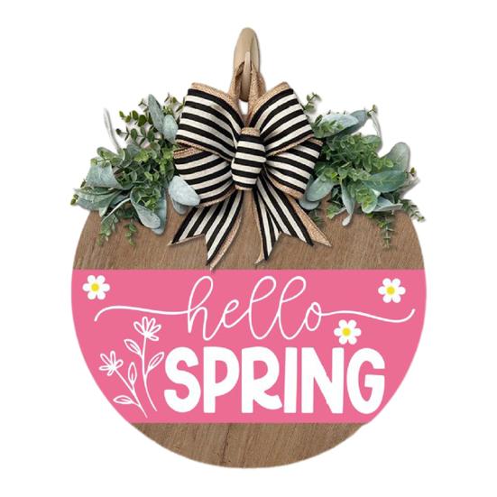 Привет, весна, дверной знак, весеннее украшение, деревянный венок, входная дверь, приветственный знак для фермерского дома, крыльца, внутреннего и наружного декора