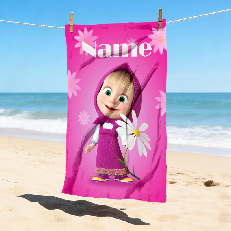 Custom Name Pink Heart Stylish Digital Printing Beach Towel Quick‑Drying Absorbent Blanket for Beach Pool Gym Travel