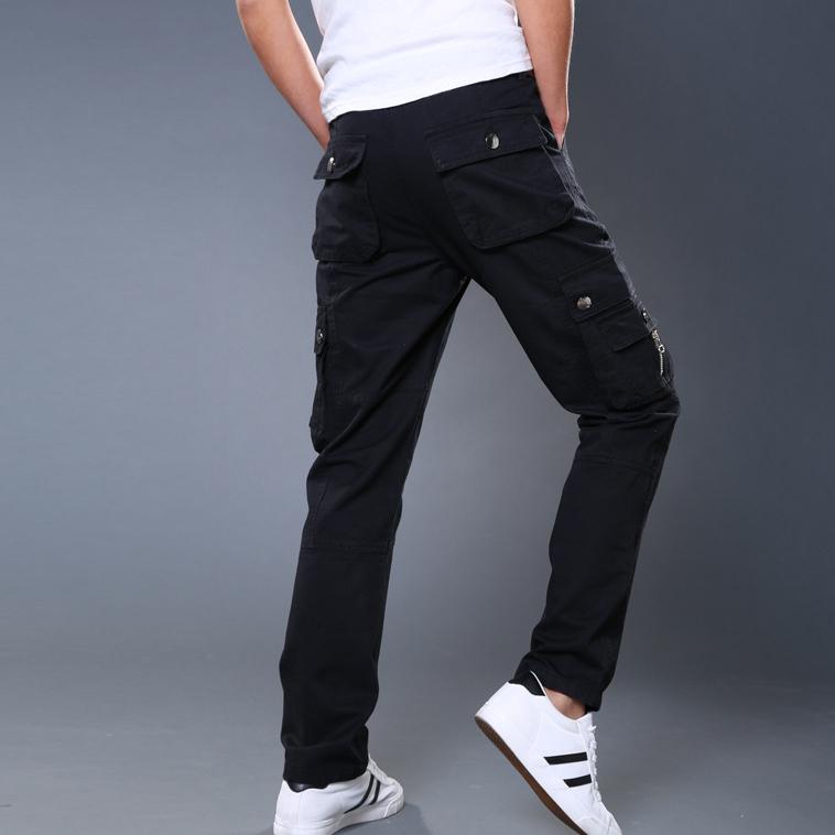 Высококачественные повседневные брюки для мужчин, свободные брюки-карго с несколькими карманами, модные черные брюки для работы