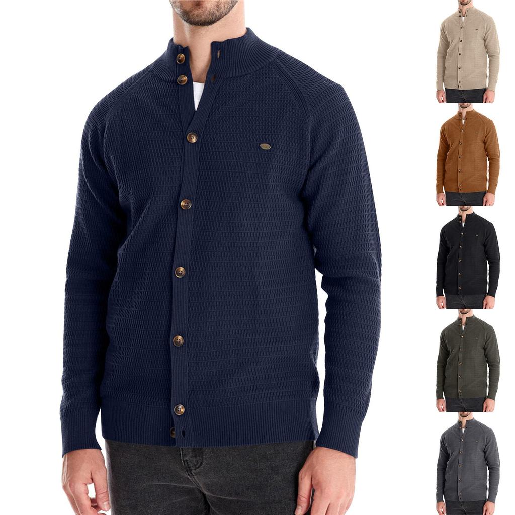 Men's Winter Long Sleeve Solid Color Sweater Jacket Men's Loose Solid Color Knitted Button Cardigan