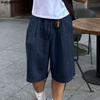 Винтажные мужские повседневные свободные шорты-полуштаны с высокой эластичной талией и кулиской