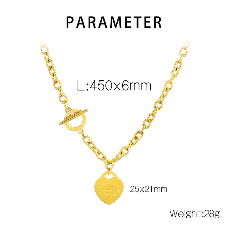 Heart-Shaped Titanium Steel Bracelet with OT Buckle and English Letter Charm