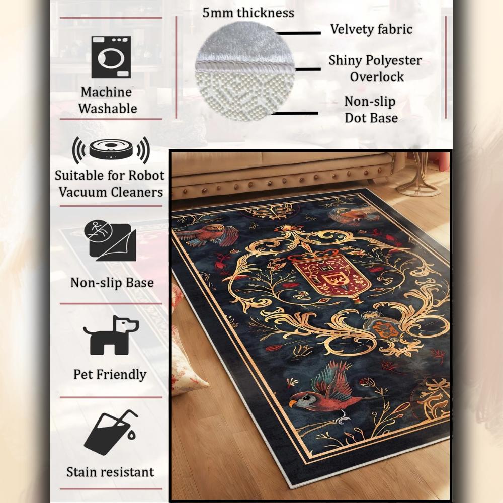 С рисунком оленя, машинная стирка, нескользящая основа, устойчивый к пятнам черный коврик для гостиной, кухонный коврик и напольный коврик, коврик для спальни