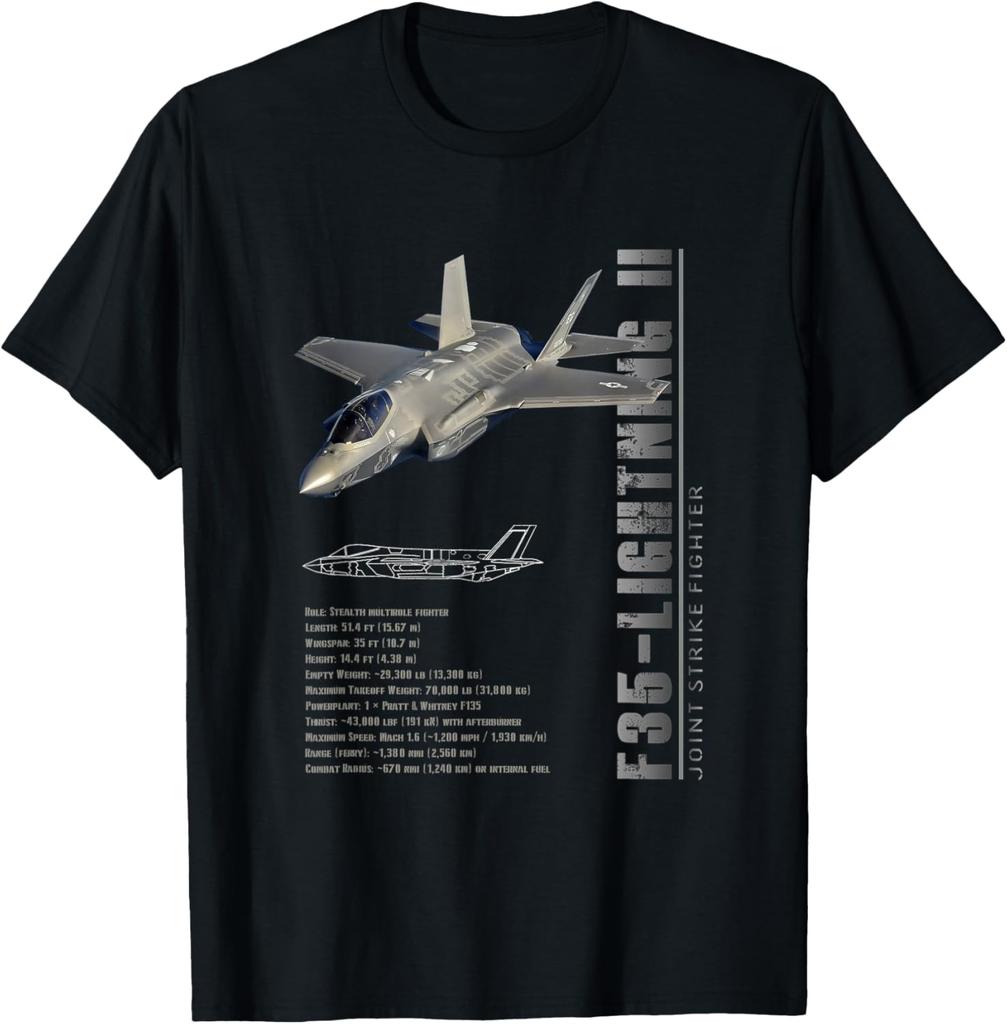 F35 Lighting II Spécifications Pour Avions TShirt Short Sleeve Casual 100 Cotton Shift