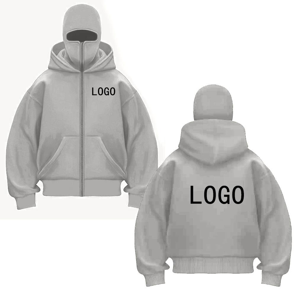 DIY04 Street Statement Hoodies Insulated Double-hooded Sweatshirts Trendy Masked Zip-up Sweatshirts
