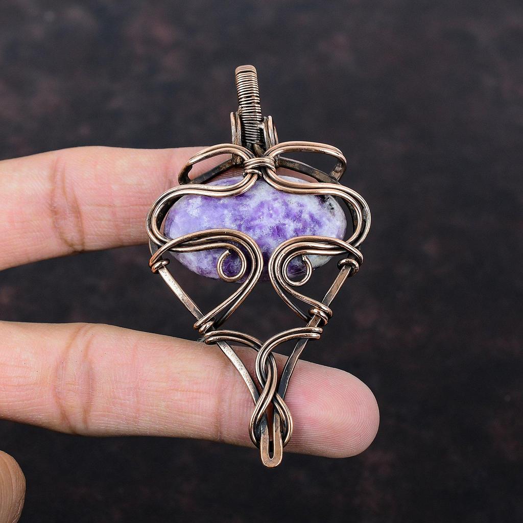 Кулон из лепидолита, обмотанный медной проволокой, Ювелирные изделия ручной работы, Настоящий лепидолит, Кулон, обмотанный медной проволокой, Подарок для мамы