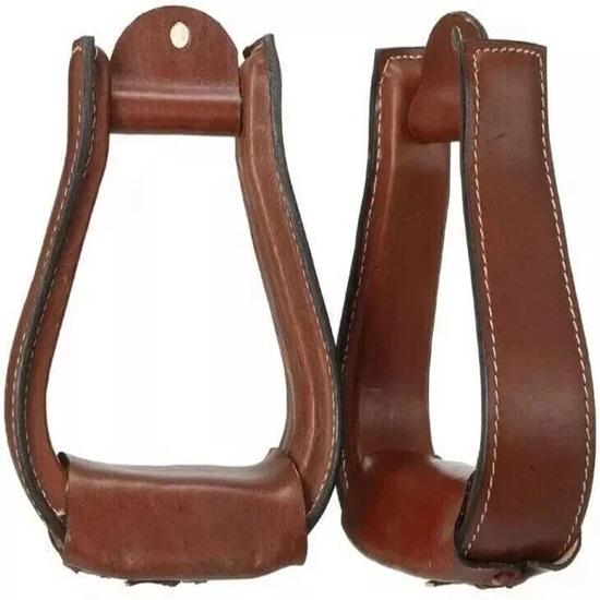 Beautiful Western Stirrups Saddle Tack Handmade Plain Brown Leather Covered Pair