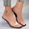 Fashion Transparent High Heels Crystal Shoes Sexy Temperament Shoes Women Summer Coarse Heels Open Toed Luxury Sandalias De Mujer