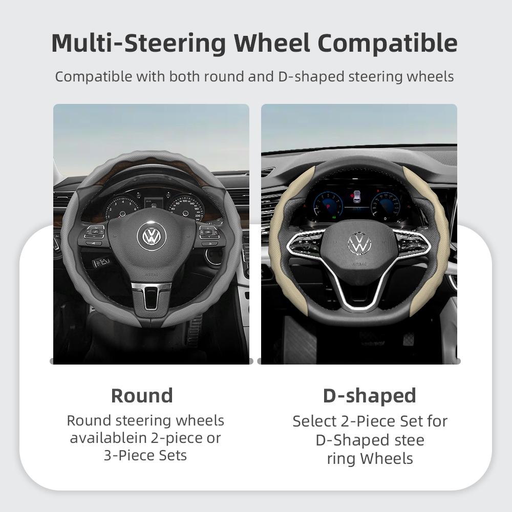 zkfan8 Suitable for Volkswagen Steering Wheel Cover, Wavy Sports Breathable Leather Segmented Anti-Slip Sweat-Absorbing