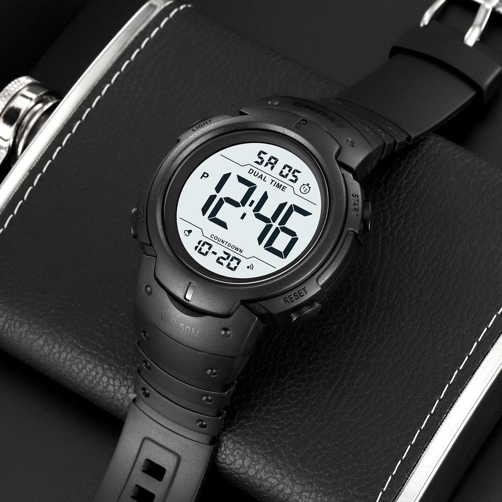 Цифровые спортивные часы Datirzyx Easy с двойным временем и японской инструкцией в комплекте x Мужские часы большого размера, Читаемые, Водонепроницаемые, Секундомер,