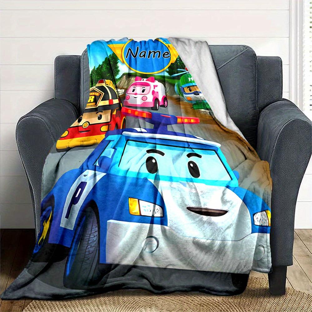 Robocar Poli Adventure Flannel Blanket Soft And Cozy Custom Name Gift For All Holidays Home Decor Office Nap Outdoor Holiday Gift Playful Design