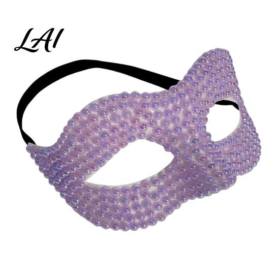 Adjustable Party Masks Halloween Half Face Masquerade Mask Pearl Decor Venetian Black Mask Elegant Costume Accessory for Stage Show Evening