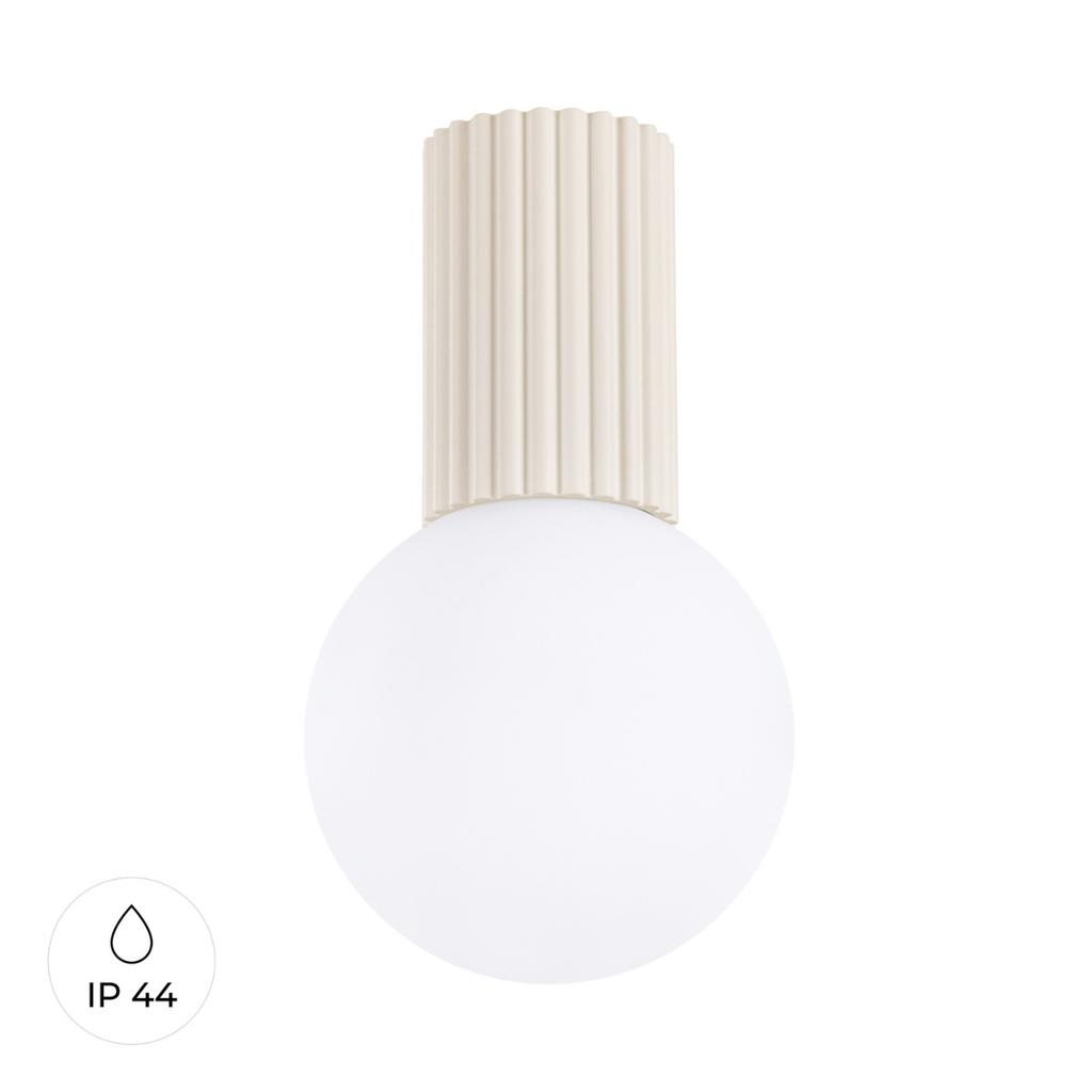Spot Sufitowy Nowoczesny Beżowy Ryflowany Korpus Szklana Biała Kula Do Łazienki Przedpokoju 1Xg9 8W Ip44 Halo Sollux Lighting