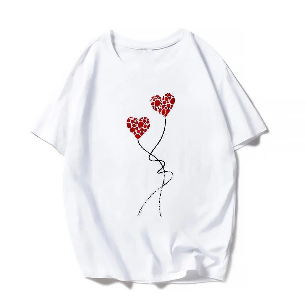 Повседневные футболки с короткими рукавами на День святого Валентина, женская модная летняя футболка с принтом Love Rose, женская футболка с графическим принтом